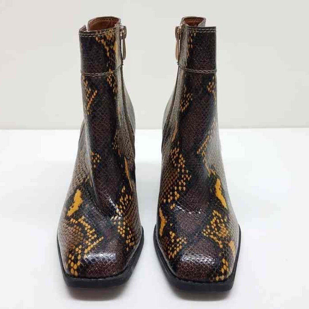 Franco Sarto Snakeskin Block Heel Square Toe Generous Bootie. - Picture 3 of 14